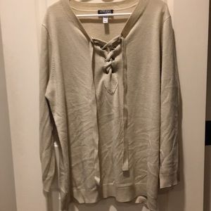 Attitudes by Renee women’s plus size 2X crisscross beige sweater top long sleeve
